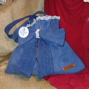 Chic Denim Blue Women's Bag with Lace Detail